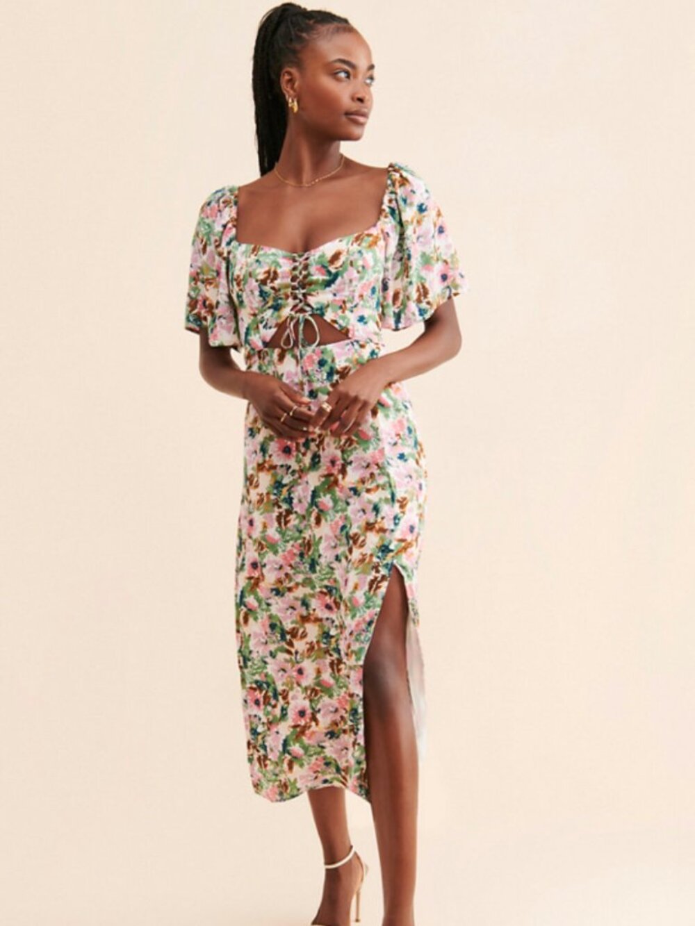 ASTR the Label Lace-Up Flutter Sleeve Dress Size Small